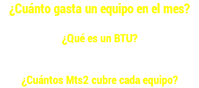 ¿Cuánto gasta un equipo en el mes? ¿On/off o Inverter? ¿Qué es un BTU? ¿Cómo calcular el tamaño correcto de BTU para una sala o habitación? ¿Cuántos Mts2 cubre cada equipo?